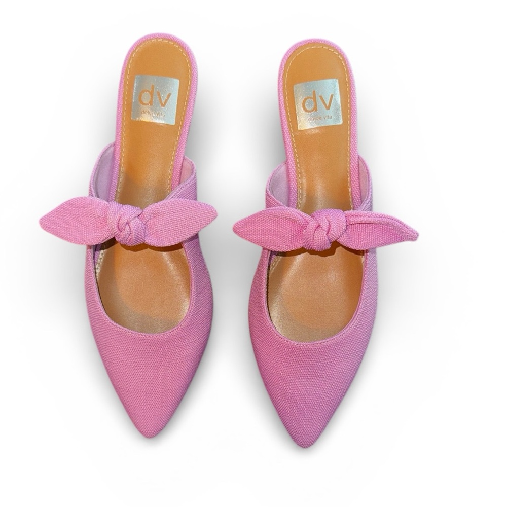 Dolce Vita DV Christian Pink Bow Mules Women’s Size 8.5 Pointed Toe Slip-On - Picture 4 of 7